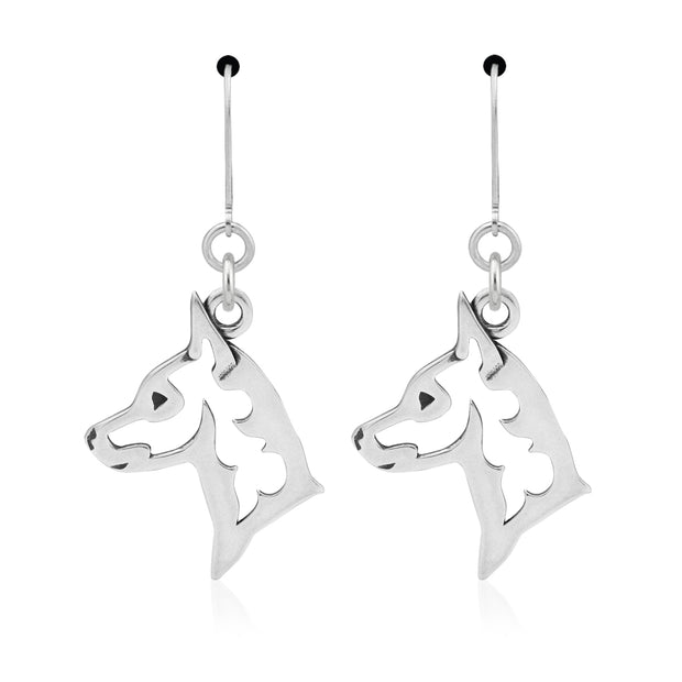 Miniature Pinscher Earrings Head Design in Sterling Silver in Leverback.