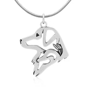 Nova Scotia Duck Tolling Retriever Necklace Head Design in Sterling Silver on Snake Chain.