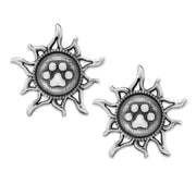 Paw Print and Sun Post Earrings in Sterling Silver.