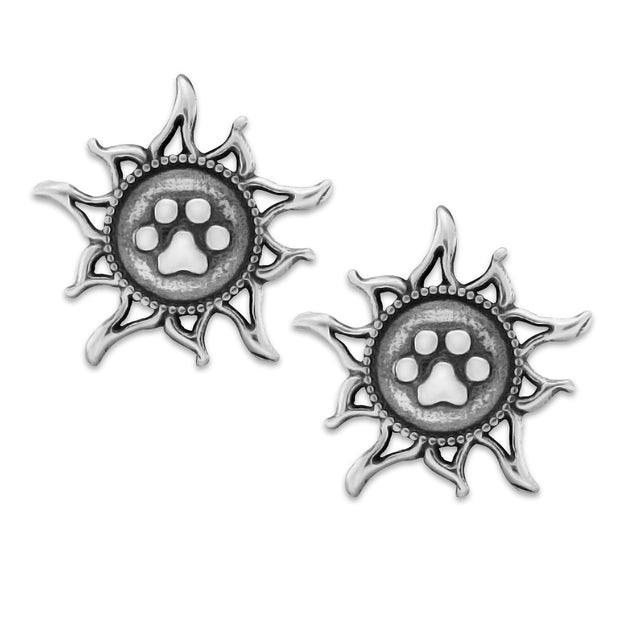 Paw Print and Sun Post Earrings in Sterling Silver.