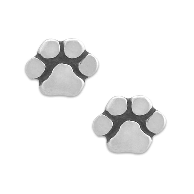 Paw Print Post Earrings in Sterling Silver.