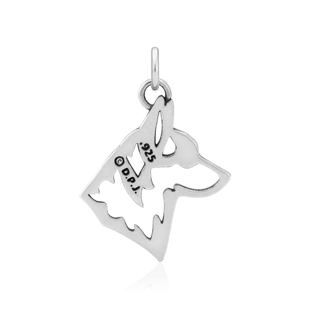 Pembroke Welsh Corgi Pendant Head Design in Sterling Silver Back Side View.