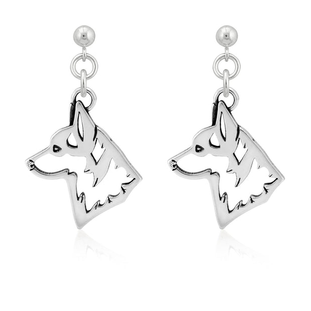 Pembroke Welsh Corgi Earrings Head Design in Sterling Silver in Dangle Post.