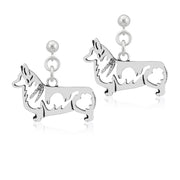 Pembroke Welsh Corgi Earrings Body Design in Sterling Silver in Dangle Post.