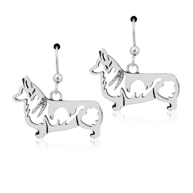 Pembroke Welsh Corgi Earrings Body Design in Sterling Silver in French Hook.