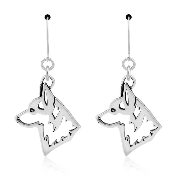 Pembroke Welsh Corgi Earrings Head Design in Sterling Silver in Leverback.