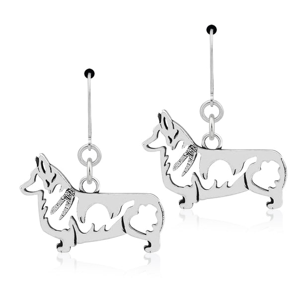 Pembroke Welsh Corgi Earrings Body Design in Sterling Silver in Leverback.