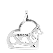 Pembroke Welsh Corgi Heart Pendant Body Design in Sterling Silver Back Side View.