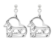 Pembroke Welsh Corgi Heart Earrings Body Design in Sterling Silver in Dangle Post.