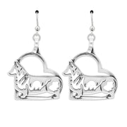 Pembroke Welsh Corgi Heart Earrings Body Design in Sterling Silver in French Hook.