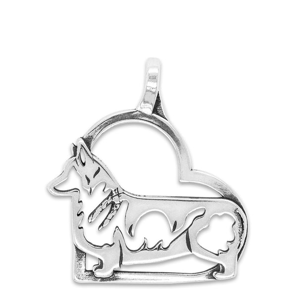 Pembroke Welsh Corgi Heart Pendant Body Design in Sterling Silver.