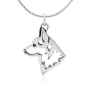 Pembroke Welsh Corgi Necklace Head Design in Sterling Silver on Box Chain.