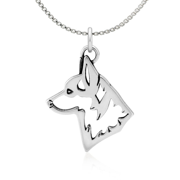 Pembroke Welsh Corgi Necklace Head Design in Sterling Silver on Box Chain.