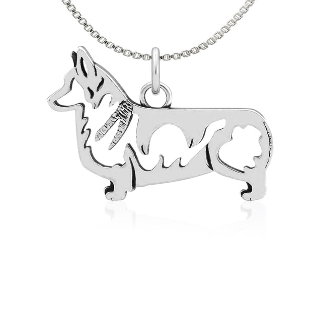 Pembroke Welsh Corgi Necklace Body Design in Sterling Silver on Box Chain.