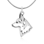 Pembroke Welsh Corgi Necklace Head Design in Sterling Silver on Snake Chain.