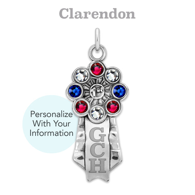 Personalized 8-Crystal 1st Ribbon Necklace in Sterling Silver, Award Jewelry