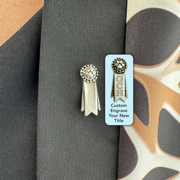 Personalized White Bronze Rosette Paw Ribbon Tie Tack or Pin