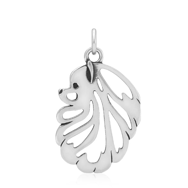 Pomeranian Pendant Head Design in Sterling Silver.