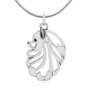 Pomeranian Necklace Head Design in Sterling Silver on Snake Chain.