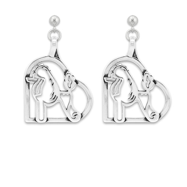 Poodle Heart Earrings in Sterling Silver in Dangle Post.