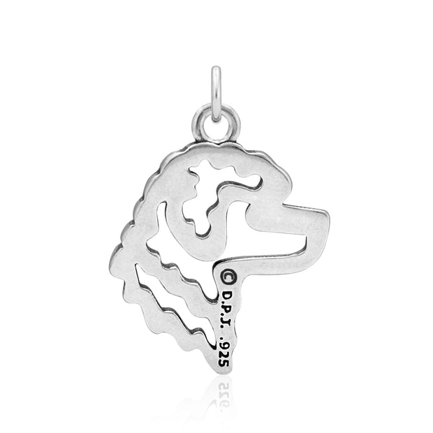 Portuguese Water Dog Pendant Head Design in Sterling Silver Back Side View.