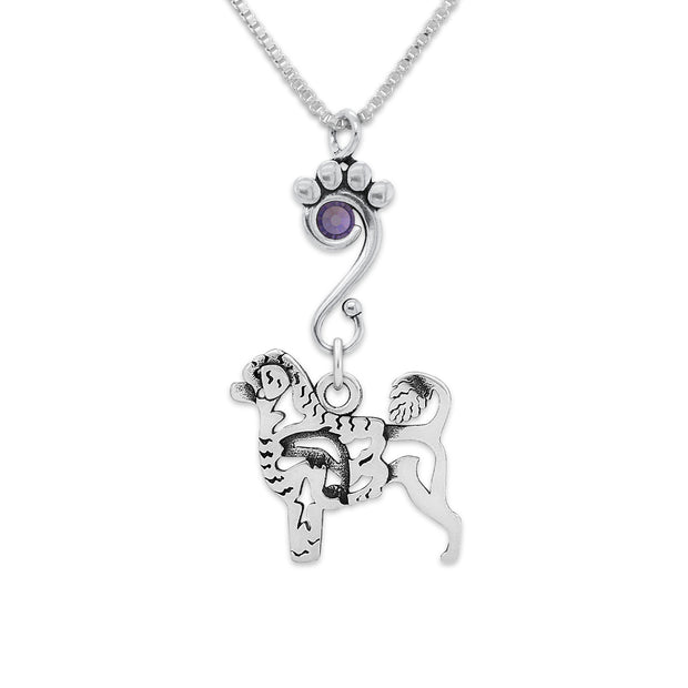 Crystal Portuguese Water Dog Necklace, Lion Cut Body