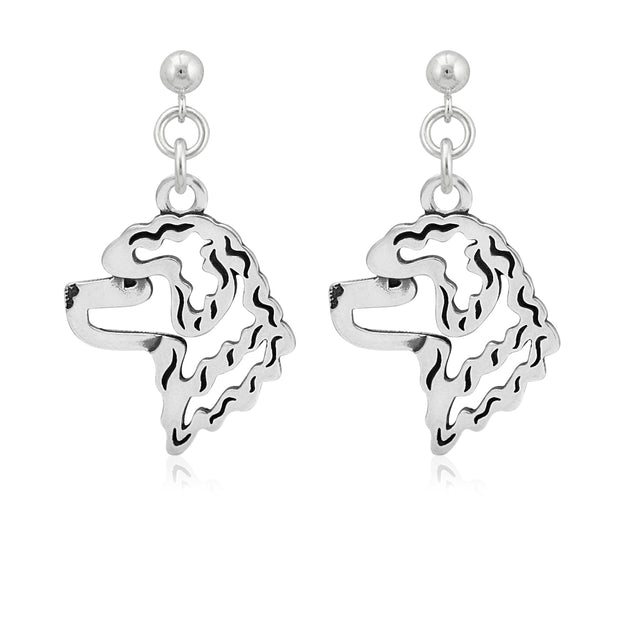 Portuguese Water Dog Earrings Head Design in Sterling Silver in Dangle Post.