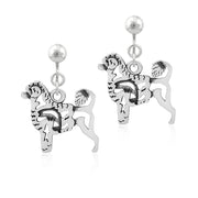 Portuguese Water Dog Clip-On Earrings Body Design with Lion Cut and Fish in Sterling Silver.