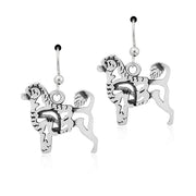 Portuguese Water Dog Earrings Body Design with Lion Cut and Fish in Sterling Silver in French Hook.