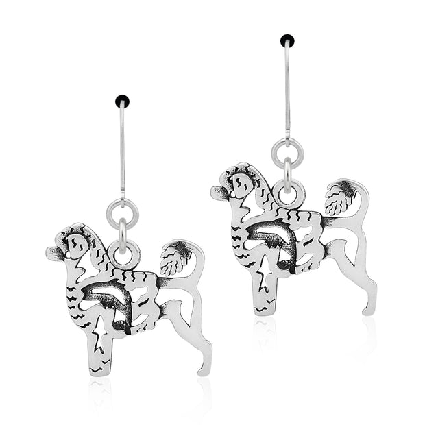 Portuguese Water Dog Earrings Body Design with Lion Cut and Fish in Sterling Silver in Leverback.