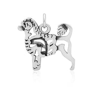 Portuguese Water Dog Pendant Body Design with Lion Cut and Fish in Sterling Silver.