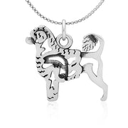 Portuguese Water Dog Necklace Body Design with Lion Cut and Fish in Sterling Silver on Box Chain.