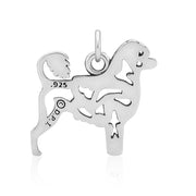 Portuguese Water Dog Pendant Body Design with Lion Cut and Fish in Sterling Silver Back Side View.