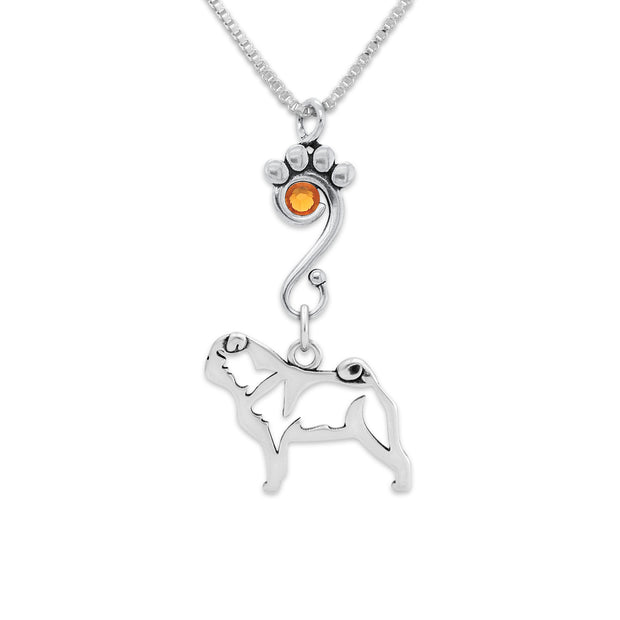 Pug Birthstone Necklace, Body