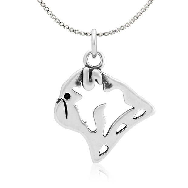 Pug Necklace Head Design in Sterling Silver on Box Chain.