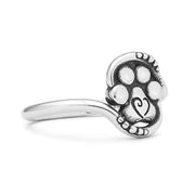 Paw Print with Heart Scroll Ring in Sterling Silver Side View.