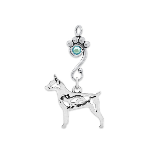 Rat Terrier Pendant Body Design with Rat with Aquamarine Crystal in Sterling Silver.