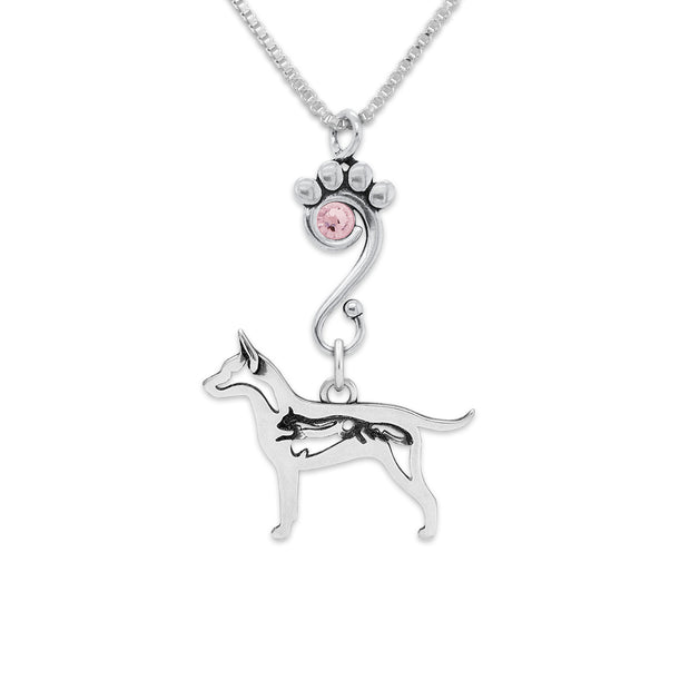 Rat Terrier Birthstone Necklace, w/Squirrel Long Tail Body