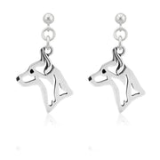 Rat Terrier Earrings Head Design in Sterling Silver in Dangle Post.