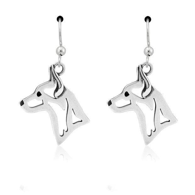 Rat Terrier Earrings Head Design in Sterling Silver in French Hook.