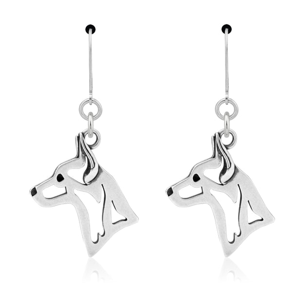 Rat Terrier Earrings Head Design in Sterling Silver in Leverback.