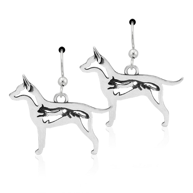 Rat Terrier Earrings Body Design with Squirrel in Sterling Silver in French Hook.