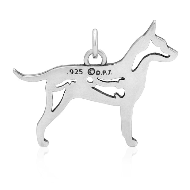 Rat Terrier Pendant Body Design in Sterling Silver Back Side View.