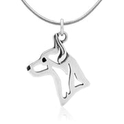 Rat Terrier Necklace Head Design in Sterling Silver on Snake Chain.