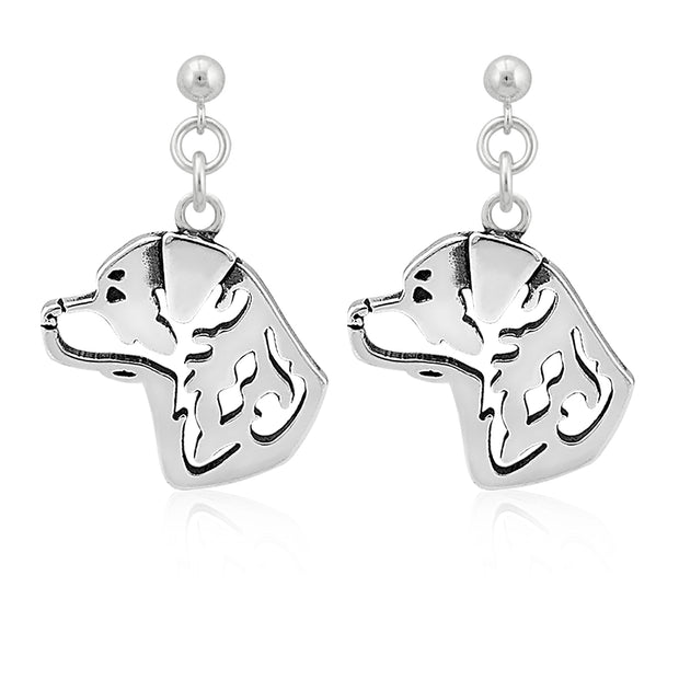 Rottweiler Earrings Head Design in Sterling Silver in Dangle Post.