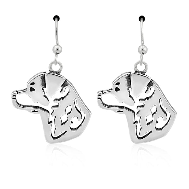 Rottweiler Earrings Head Design in Sterling Silver in French Hook.