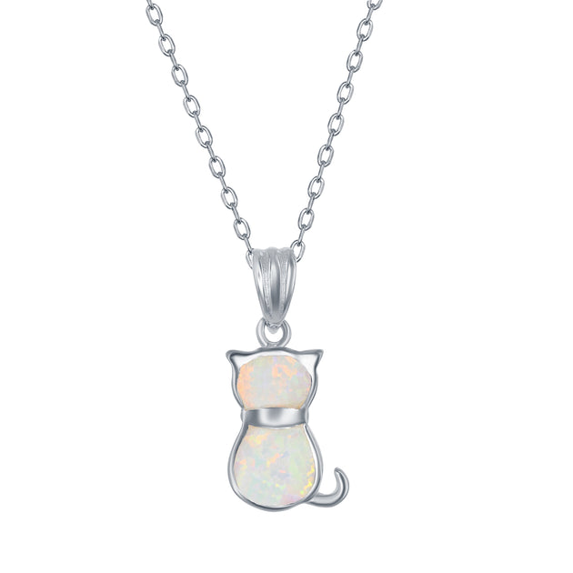 White Opal Cat Necklace in Sterling Silver – Dazzling Paws Jewelry