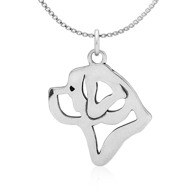 Saint Bernard Necklace Head Design in Sterling Silver on Box Chain.