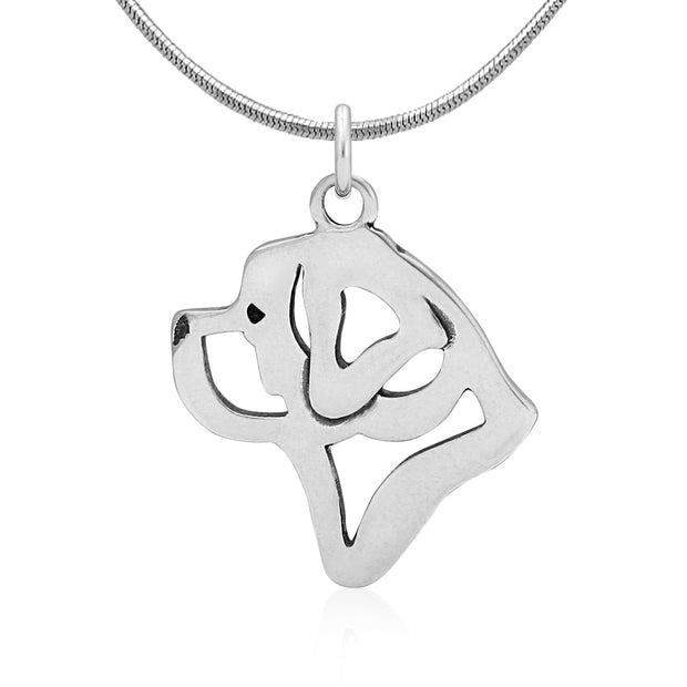 Saint Bernard Necklace Head Design in Sterling Silver on Snake Chain.