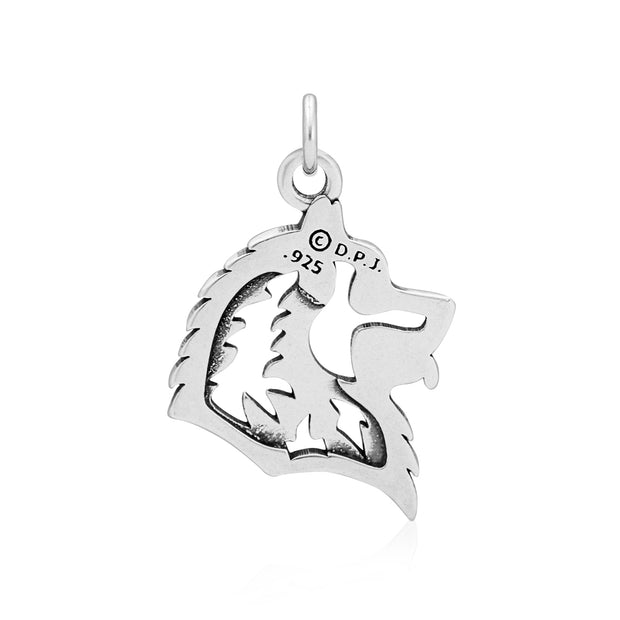 Samoyed Pendant Head Design in Sterling Silver Back Side View.